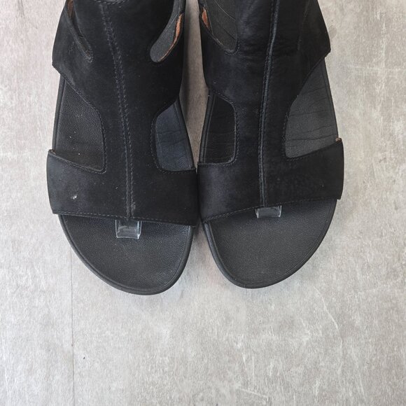 Fitflop Arena Sandals 6 Black Suede Open Toe Strappy Minimalist Comfort Platform - Picture 9 of 12
